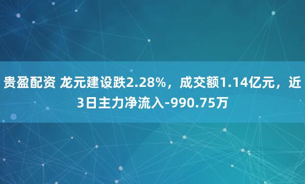 贵盈配资 龙元建设跌2.28%，成交额1.14亿元，近3日主力净流入-990.75万